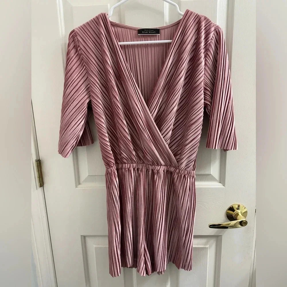 Blue Blush pink Velvet Romper size small
